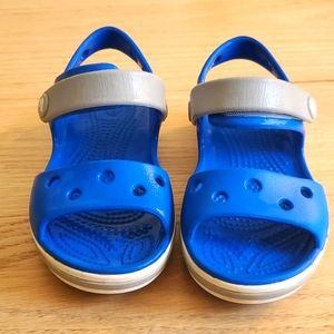 Toddler Croc sandals. Size C9. Blue, white and grey.